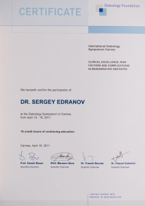 Сертификат за участие в международном симпозиуме по остеологии