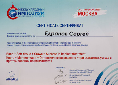 Сертификат за участие в международном симпозиуме