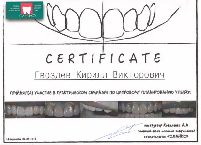 Сертификат за участие в практическом семинаре