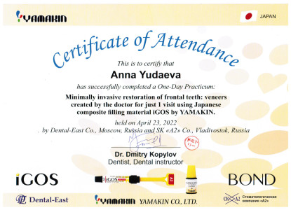 One-Day practicum: Minimally invasive restoration of frontal teeth: veneers created by the doctor for just 1 visit using Japanese composite filling material iGOS by YAMAKIN 