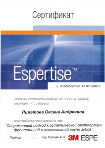 Сертификат "Современный подход к эстетической реставрации фронтальной и жевательной групп зубов"